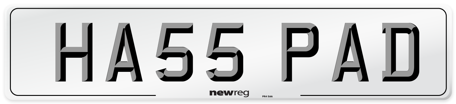 HA55 PAD Number Plate from New Reg